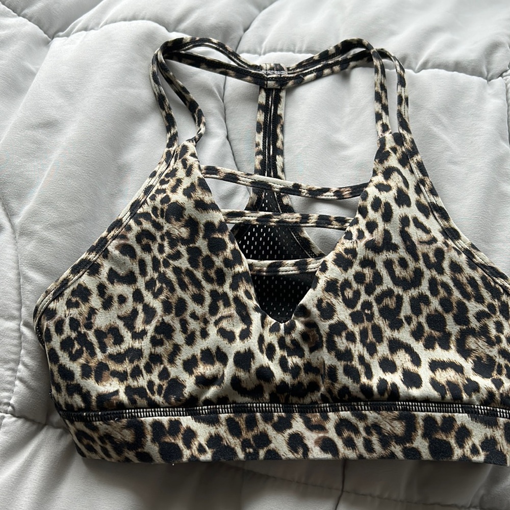 black and brown leopard print sports bra